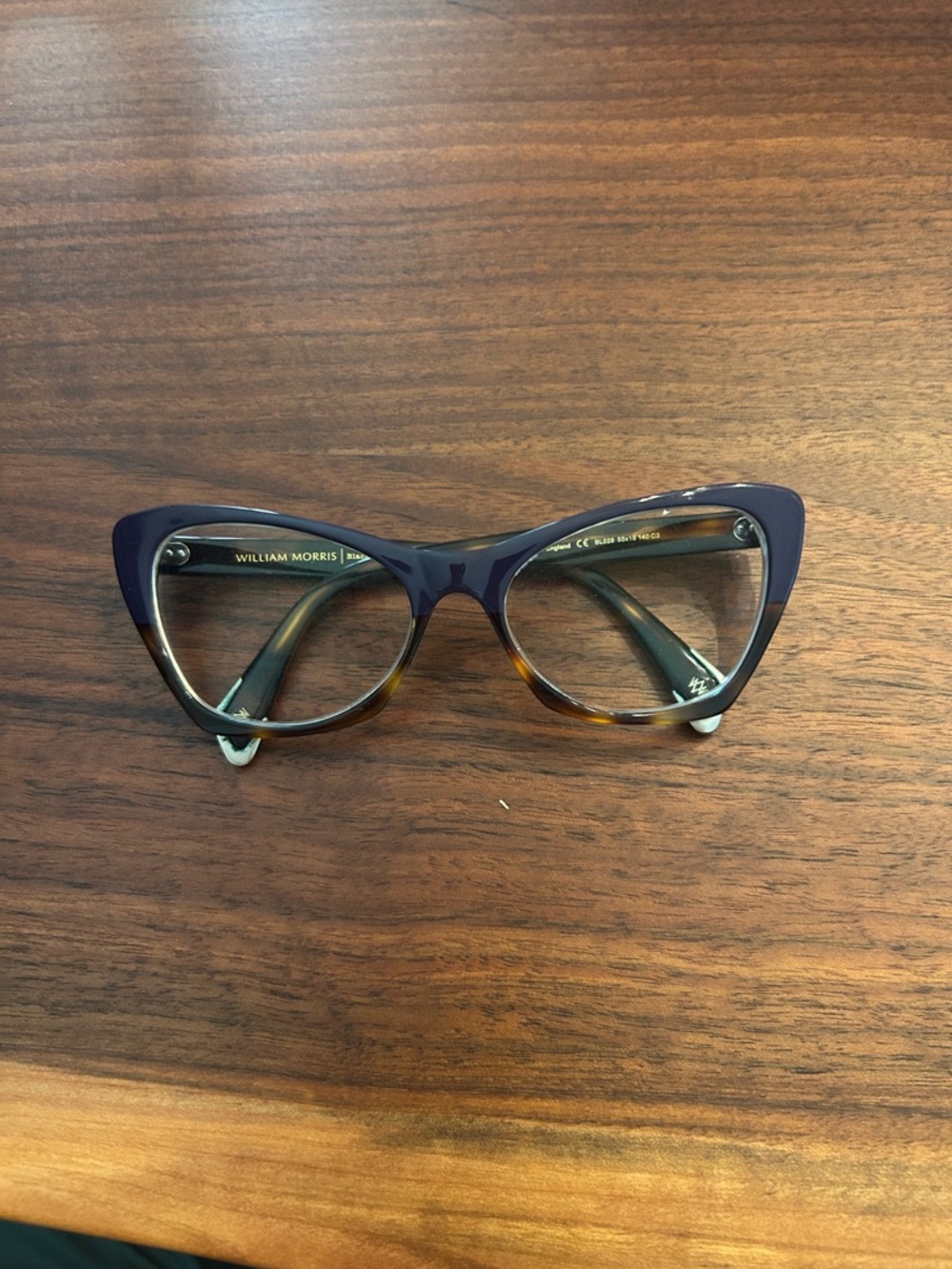 William Morris Two-Tone Cat Eye Glasses in purple and Tortoiseshell